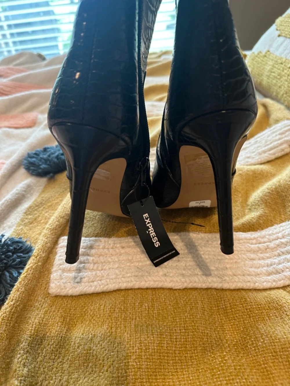 Express Black Croc-Embossed Stiletto Ankle Boots